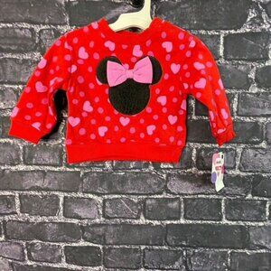 Disney Minnie Mouse 12M Pink & Red Valentines Pullover Sweatshirt Bow Hearts